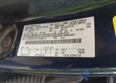 2015 Ford F-150 Lariat z USA, uszkodzony, nr VIN 1FTEW1EF1FFA95973